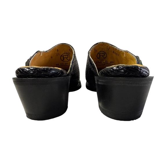 Roper Mary Mules Women's Size 5 Snip Toe Basketweave Embossed Black Leather - Picture 4 of 9